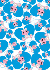 Cute Cartoon Hippo Heart Pattern