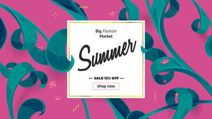 Obraz premium Button, festive frame decoration with abstract floral elements. Mother's day vector background. Special shop banner