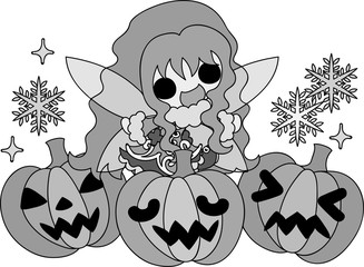 Halloween and jack-o-lanterns and a snow fairy
