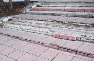 Broken Steps Outdoor. Damaged Stair Case.