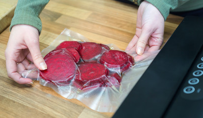 Beetroot in vacuum sealed package.