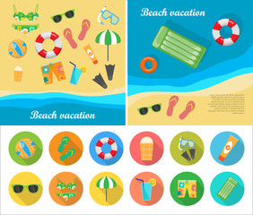 Fototapeta premium Beach Vacation Vector Concept in Flat Style Design