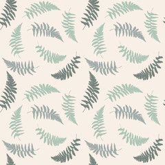 Naklejka na ściany i meble Vector seamless floral pattern with hand drawn wild fern leaves in shades of green and gray colors.