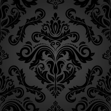 Seamless damask dark pattern. Traditional classic orient ornament