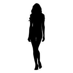 Slim sexy woman catwalk vector silhouette. Tall model girl walking forward