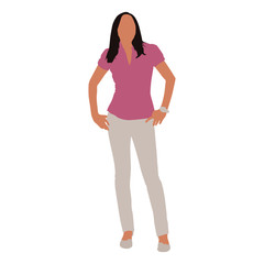 Business woman standing in pink shirt and white trousers, abstract vector illustration