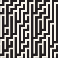 Irregular Maze Shapes Tiling Contemporary Graphic Design. Vector Seamless Black and White Pattern