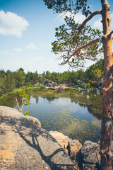 Mountain lake in the background of mountains and sky