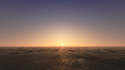 Beautiful sunset above the sea. 3d render