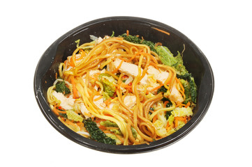 Chicken chow mein in a carton