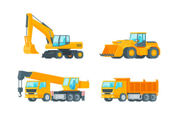 Obraz na płótnie Canvas Orange big set of ground works machines