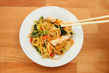 Chicken Chow Mein with chopsticks