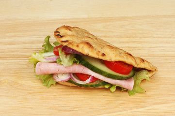 Flatbread filled with ham salad