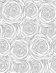 Fototapeta premium Black and white seamless floral texture with outline roses. Vector pattern for wallpaper, curtains, wrapping paper and your creative network