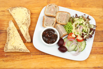 Pork pie salad and bread