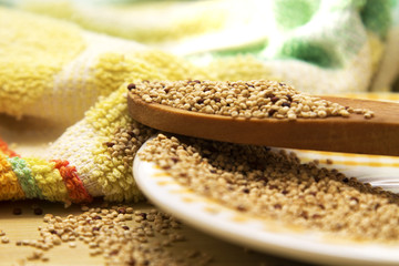 Quinoa on wood cutlery