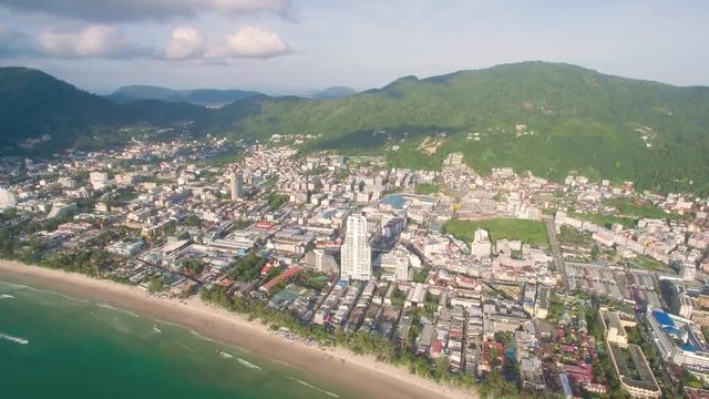 View From Above Patong City in Phuket Thailand Aerial Pan Shot
