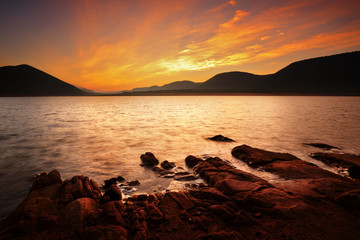 Fototapeta premium Sunrise at Loskopdam on a summers morning in South Africa