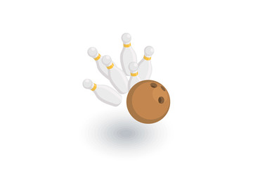 strike shot, spare, bowling ball isometric flat icon. 3d vector colorful illustration. Pictogram isolated on white background