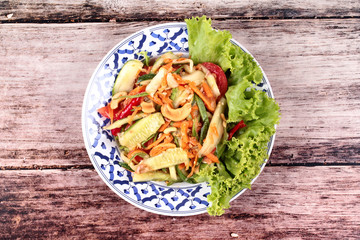 Spicy and sour mixed vegetable salad with cucumber.