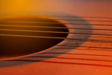 Close Up guitar strings, Macro photo.