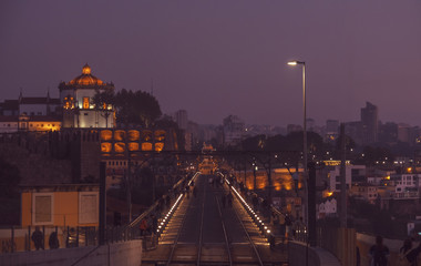 evening  panorama at Dom Luis Bridge of  Porto, Portugal