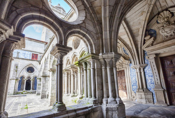 enfilade of cathedral cloister Se, Porto, Portugal
