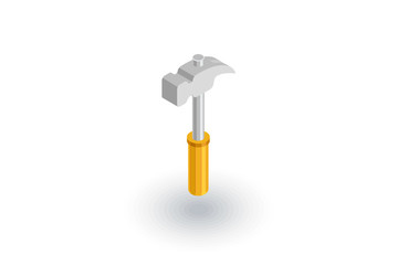 Hammer isometric flat icon. 3d vector colorful illustration. Pictogram isolated on white background