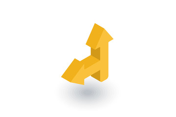 Arrow cross, turn left isometric flat icon. 3d vector colorful illustration. Pictogram isolated on white background