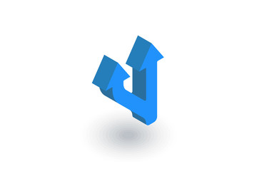 Junction Road Sign - Separation, Ttwo ways isometric flat icon. 3d vector colorful illustration. Pictogram isolated on white background