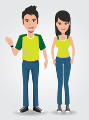 Fototapeta premium Fashion cartoon young people. Teenagers.