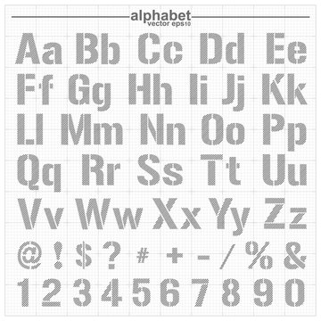 Blueprint style sketch font alphabet. vector eps10.