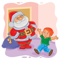  illustration of Santa Claus and little boy