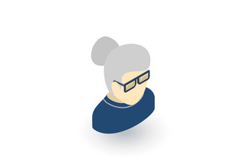 Granny Avatar, old woman isometric flat icon. 3d vector colorful illustration. Pictogram isolated on white background