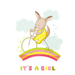 Baby Shower or Arrival Card - Baby Girl Kangaroo on a Bike - in vector
