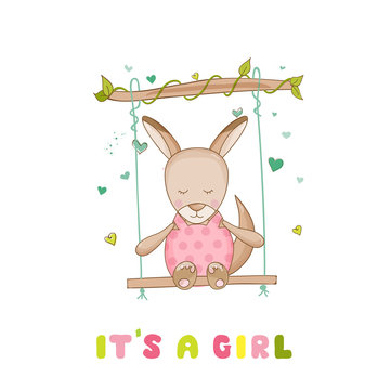 Baby Shower or Arrival Card - Baby Girl Kangaroo - in vector
