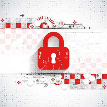 Red protection background. Technology security, encode and decrypt, techno scheme, vector illustration