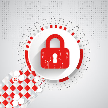Red protection background. Technology security, encode and decrypt, techno scheme, vector illustration