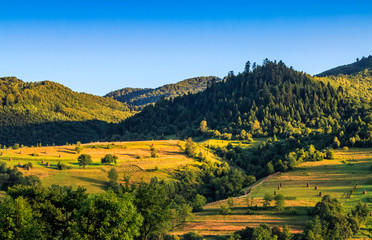 stacks of hay on the hill side