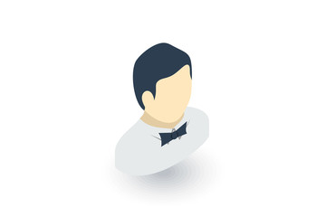 waiter avatar, man whith bow tie isometric flat icon. 3d vector colorful illustration. Pictogram isolated on white background