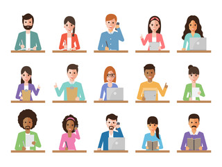 Businessman and businesswoman people in actions