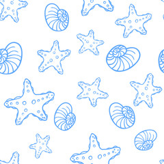 Sewing fabric with Vector seamless pattern with hand drawn seashells ...