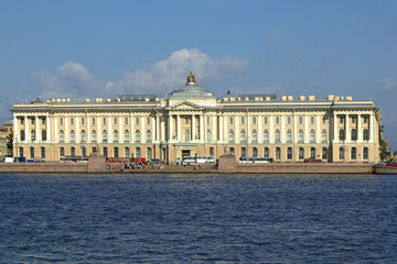 Fototapeta na wymiar Academy of Arts on the river Neva in St Petersburg, Russian Federation
