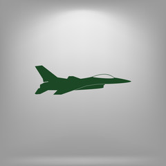 Jet fighter icon. Vector airplane silhouette isolated on white background.