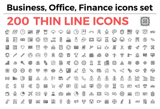 The variety of thin line icons for business, office, finance theme vector illustration. Editable Stroke. 64x64 Pixel Perfect. Built on grid.