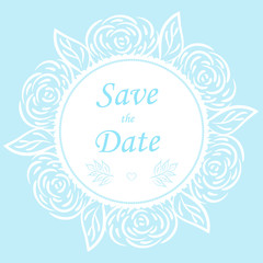 White frame of roses on a turquoise background