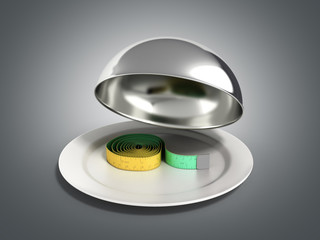 Concepts for a healthy food measure tape in Restaurant cloche with open lid 3d render