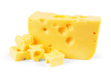 Piece of cheese isolated on white