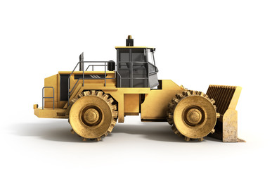 Yellow Bulldozer 3d render Isolated on white