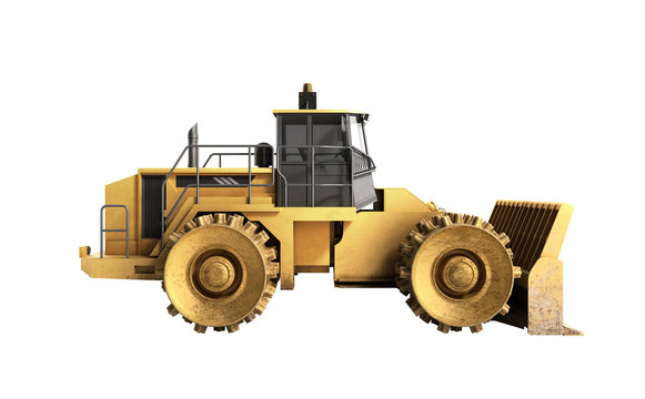 Yellow Bulldozer 3d render Isolated on white no shadow